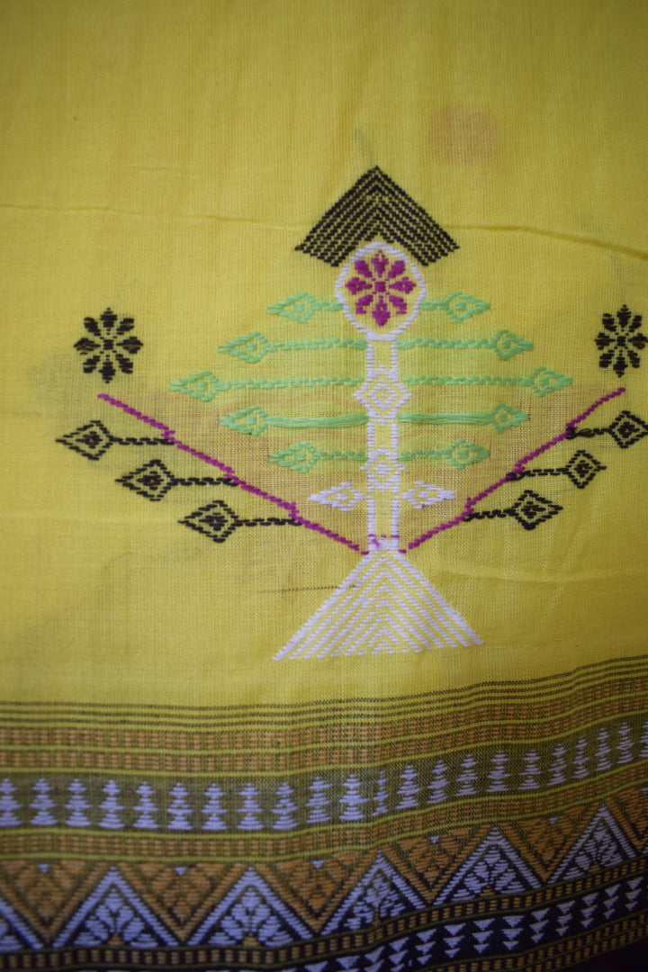 Aarunya: Yellow & Black Ganjam Bomkai cotton saree