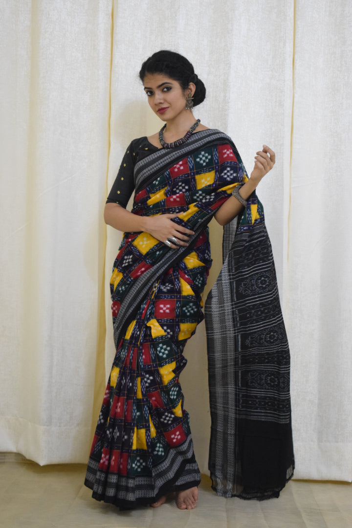 Itishree: Multicolored check Sambalpuri cotton saree