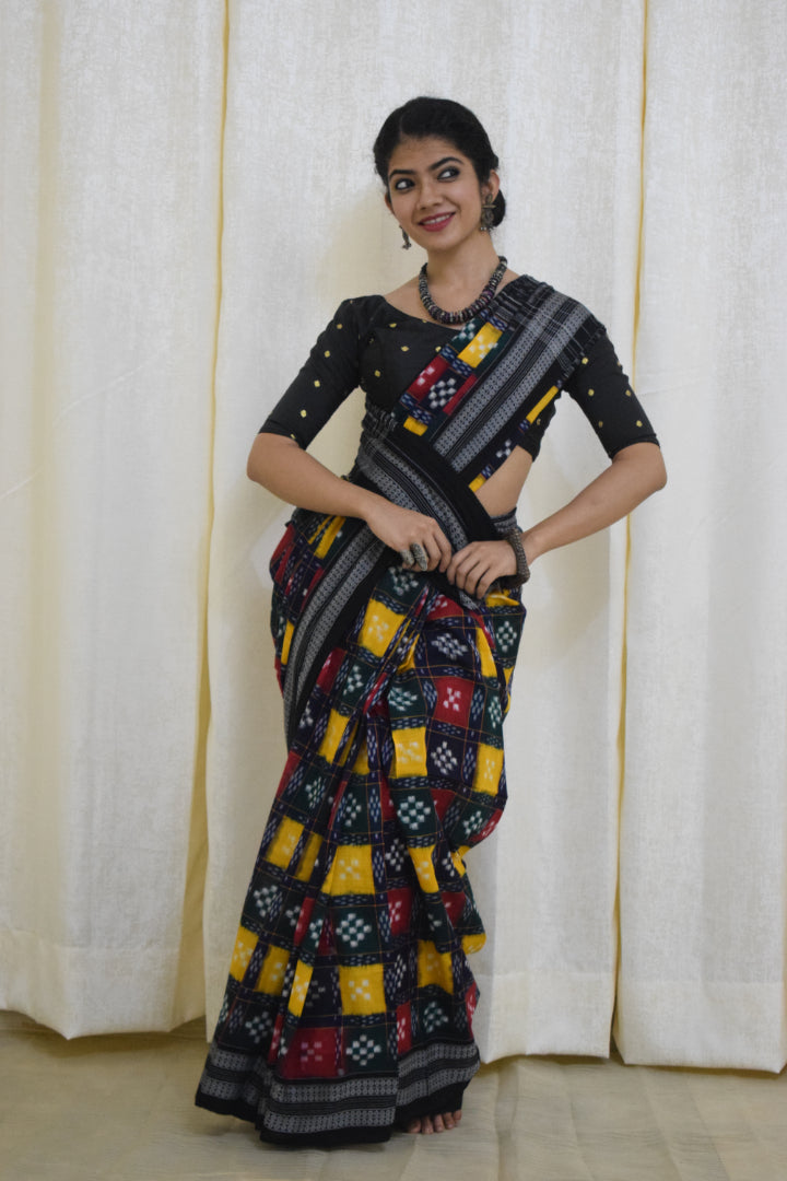 Itishree: Multicolored check Sambalpuri cotton saree