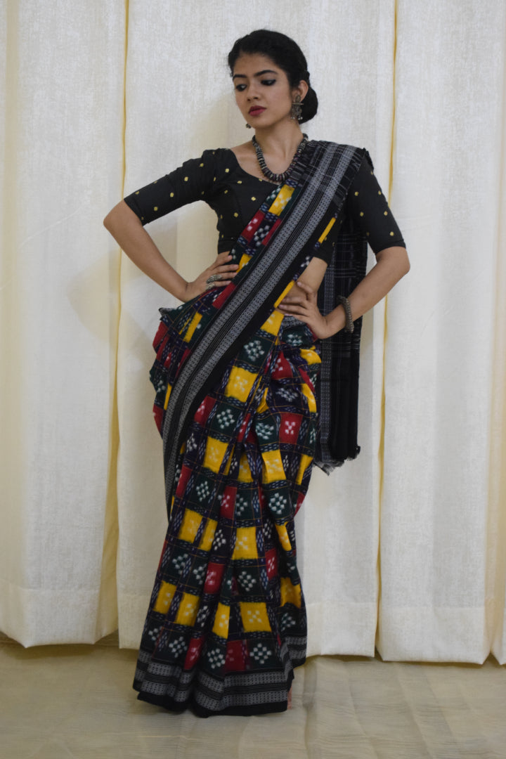 Itishree: Multicolored check Sambalpuri cotton saree