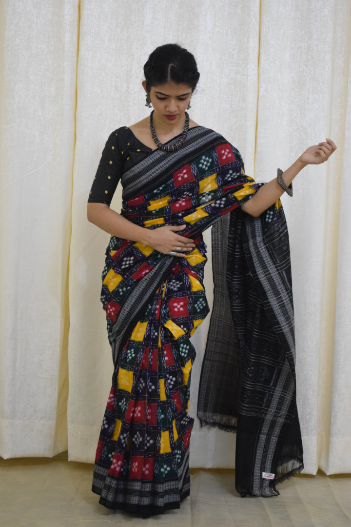 Itishree: Multicolored check Sambalpuri cotton saree