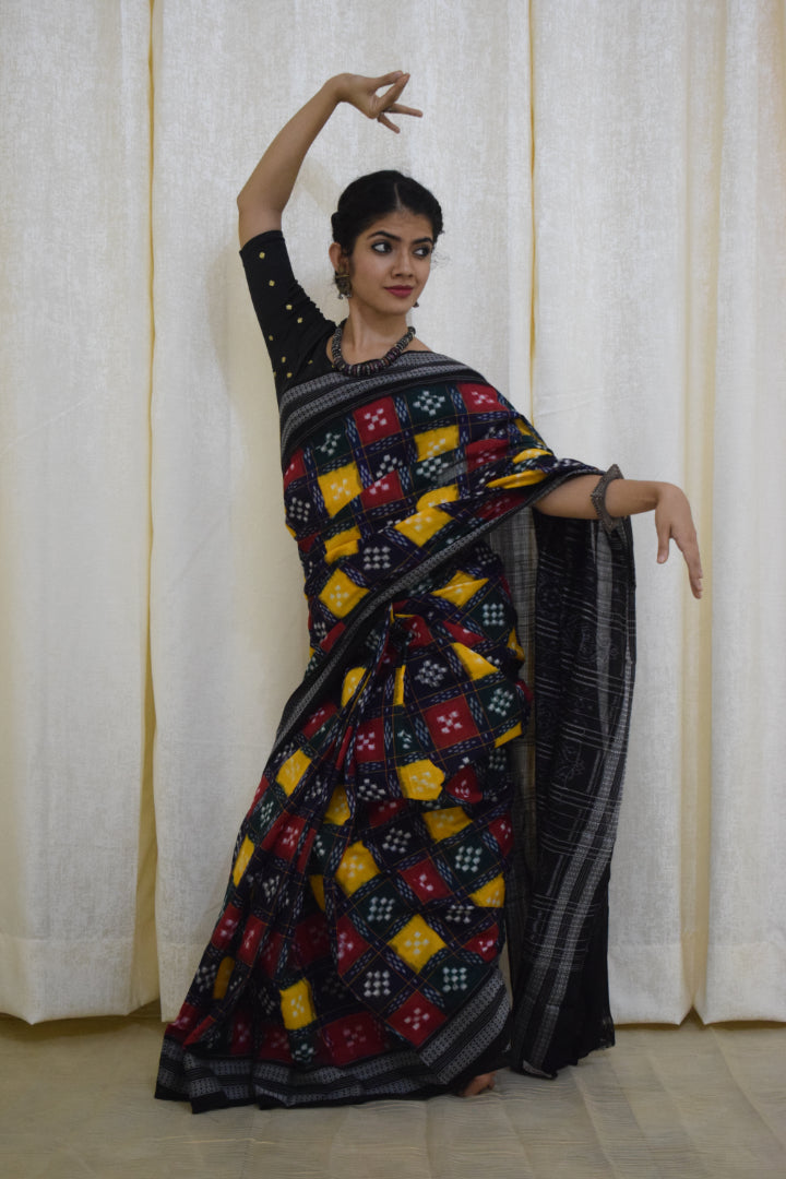 Itishree: Multicolored check Sambalpuri cotton saree