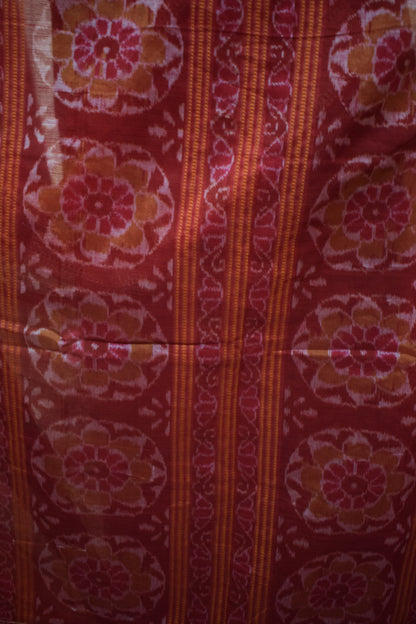 Triyambika: Red & Green Cotton Sambalpuri Ikat Saree