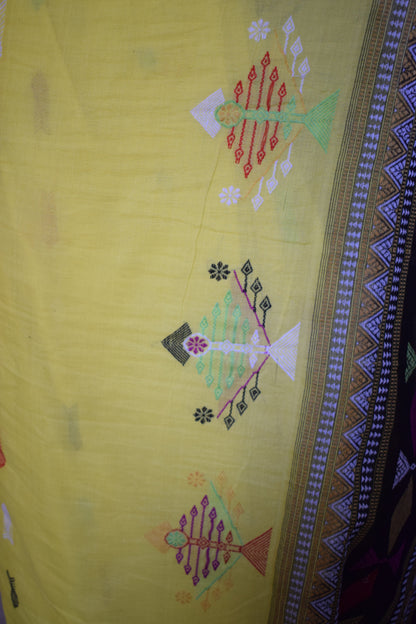 Aarunya: Yellow & Black Ganjam Bomkai cotton saree