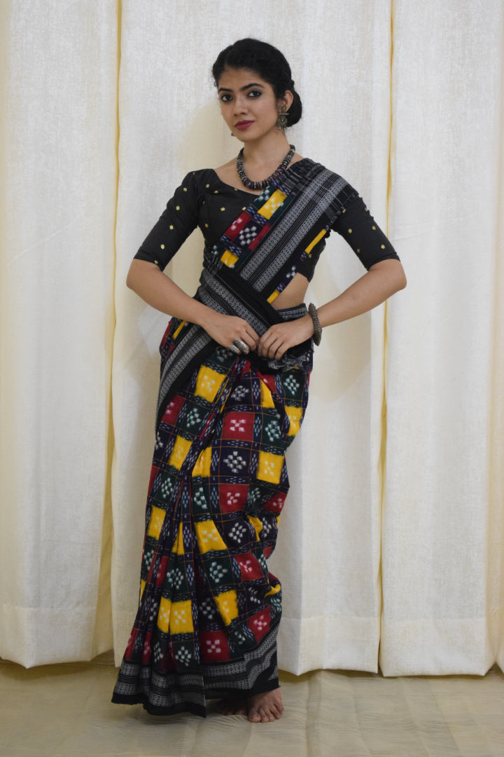 Itishree: Multicolored check Sambalpuri cotton saree