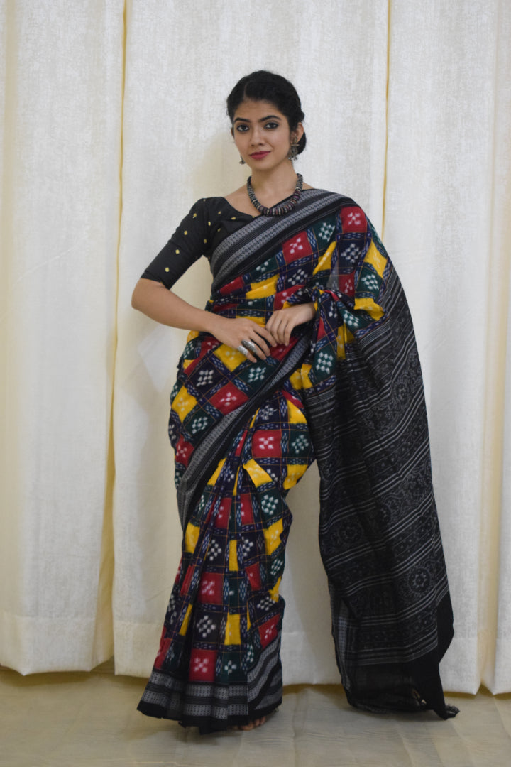 Itishree: Multicolored check Sambalpuri cotton saree