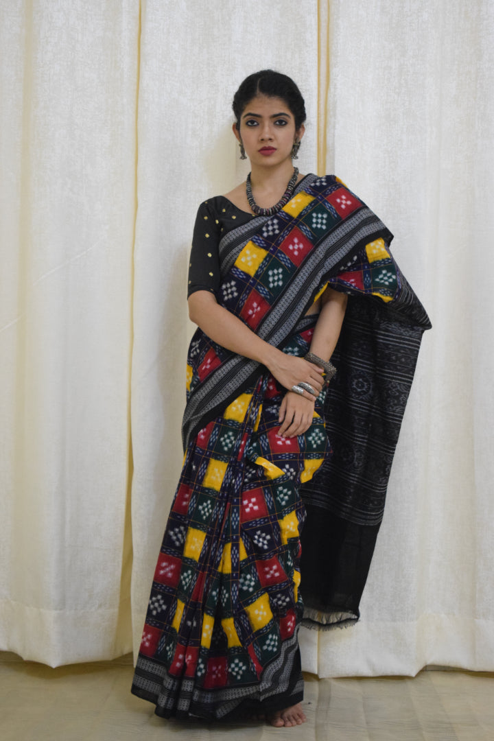 Itishree: Multicolored check Sambalpuri cotton saree