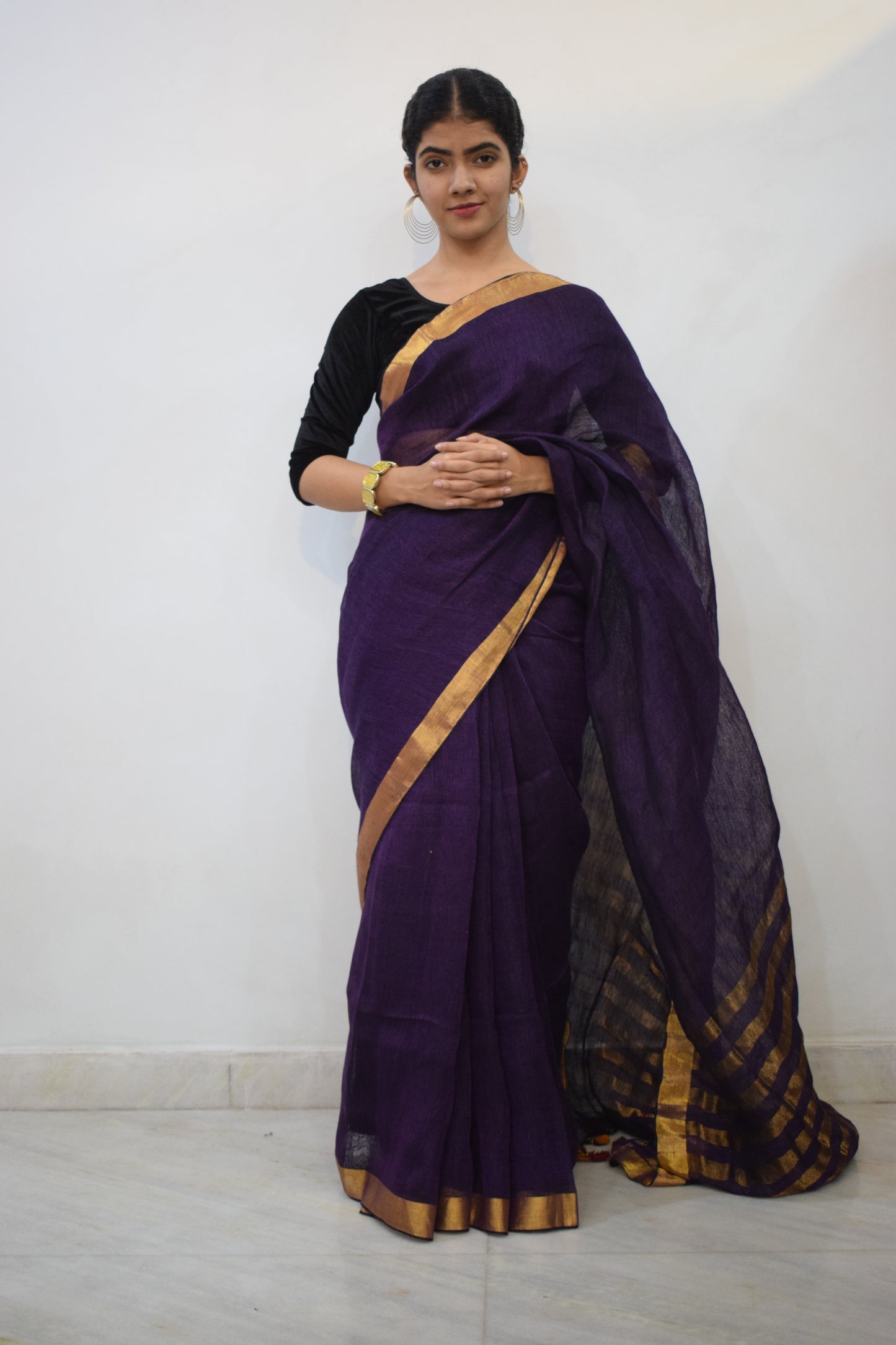 Rātrika - Purple Linen Zari Saree