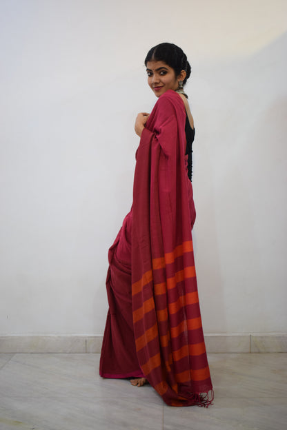 Bhavāni- Maroon Mulmul Saree