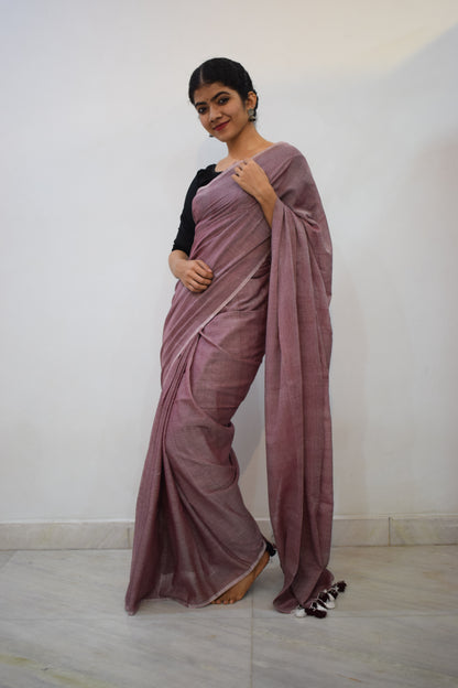 Shāshwati- Onion Pink Mulmul Saree