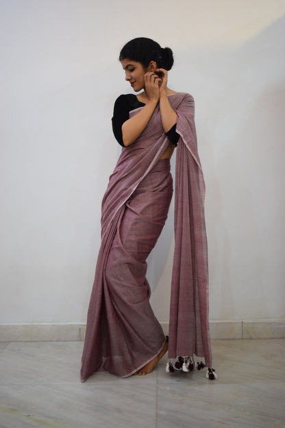 Shāshwati- Onion Pink Mulmul Saree