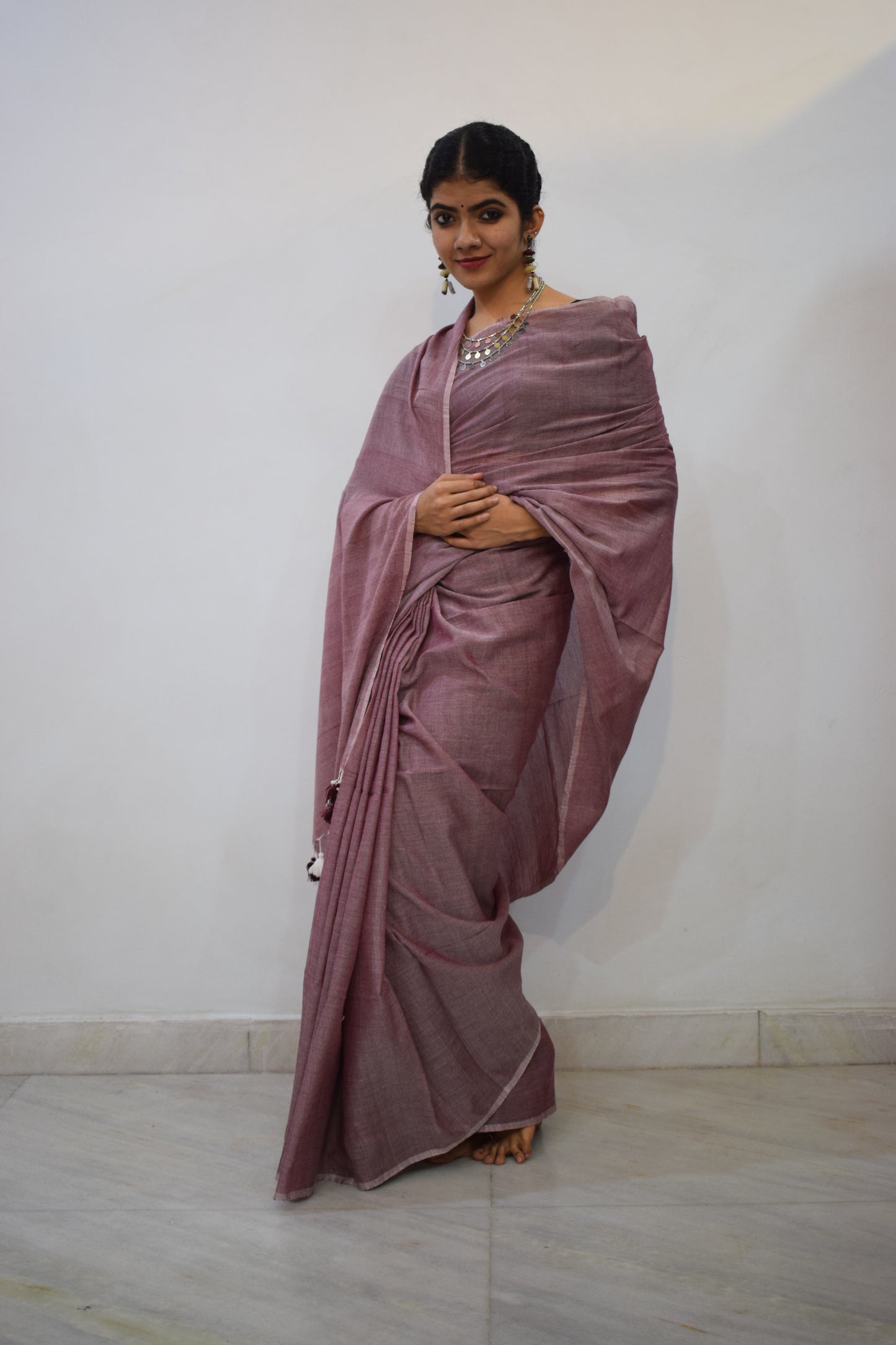 Shāshwati- Onion Pink Mulmul Saree