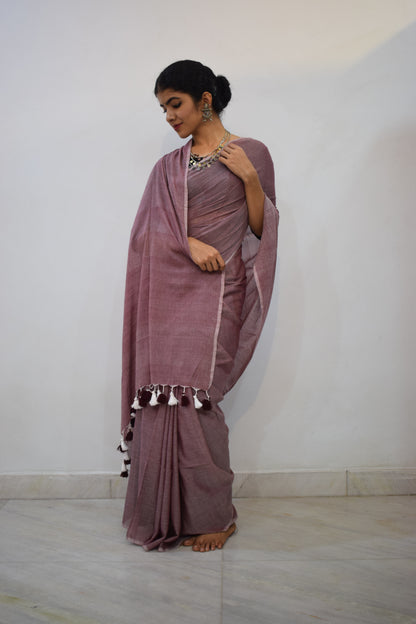 Shāshwati- Onion Pink Mulmul Saree