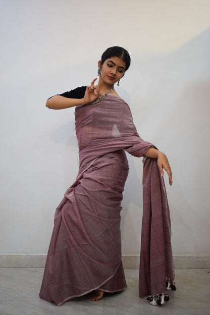 Shāshwati- Onion Pink Mulmul Saree