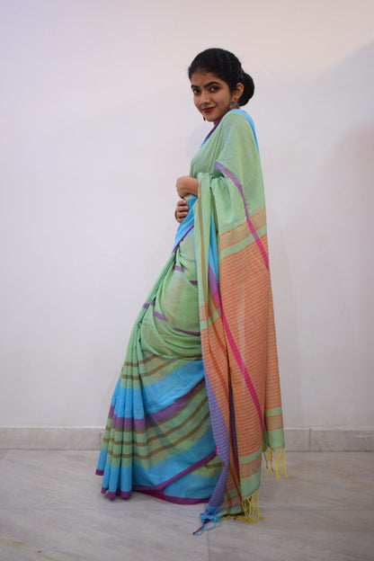 Sagarikā- Blue & Green Cotton Saree