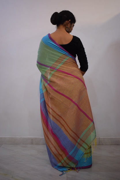 Sagarikā- Blue & Green Cotton Saree