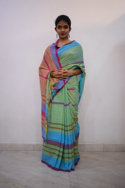 Sagarikā- Blue & Green Cotton Saree