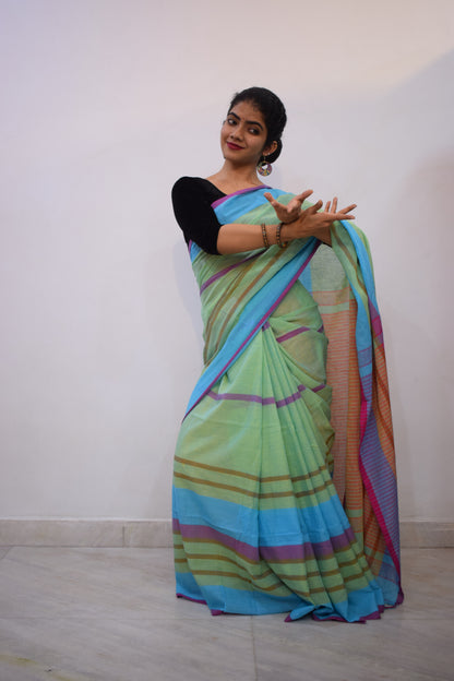 Sagarikā- Blue & Green Cotton Saree