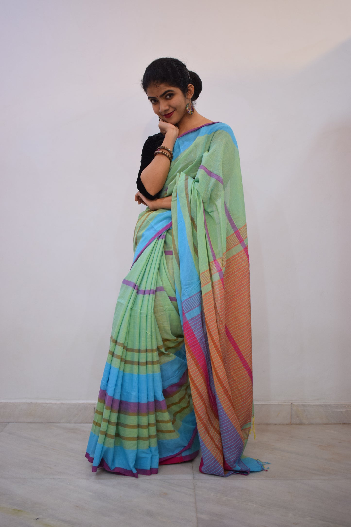 Sagarikā- Blue & Green Cotton Saree