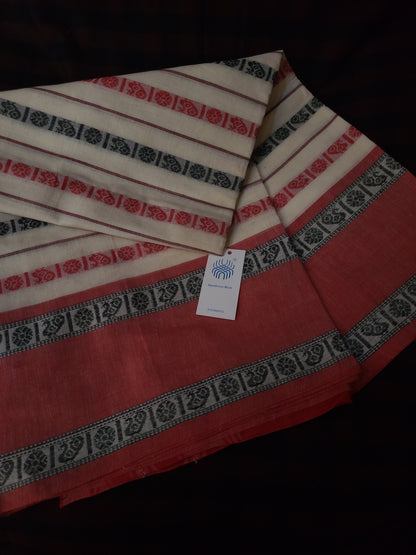 Rudrakshi- White & Red Dhaniakhali Cotton Saree