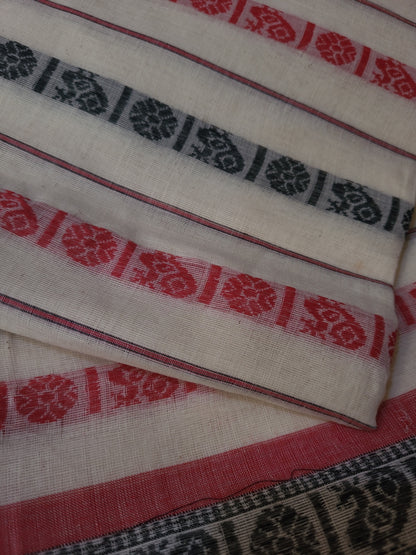 Rudrakshi- White & Red Dhaniakhali Cotton Saree