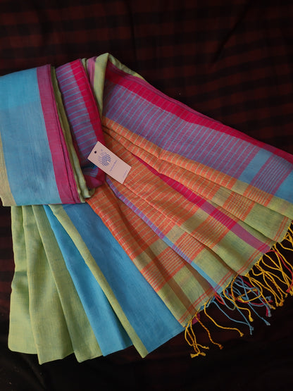 Sagarikā- Blue & Green Cotton Saree